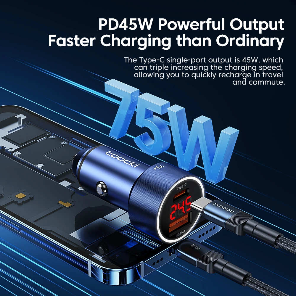 75W USB C Charger QC4.0 PD3.0 SCP 5A PD Fast Charging Type C Car Phone Charger For iPhone 14 13 Samsung Xiaomi Huawei phone charger