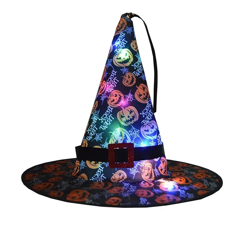 

12pcs Halloween LED Glow Witch Hat Big Pumpkin Pattern Party Supplies