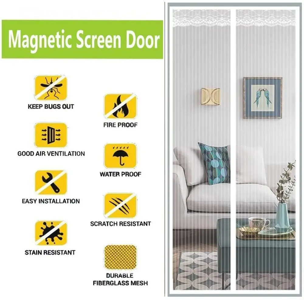 Magnetic Screen Door Curtain Anti Mosquito Door Curtain Magnetic Door Curtain Mosquito Net Curtain Magnetic Suction Door Curtain Premium Summer Automatic Closing Mesh Net 100*210cm