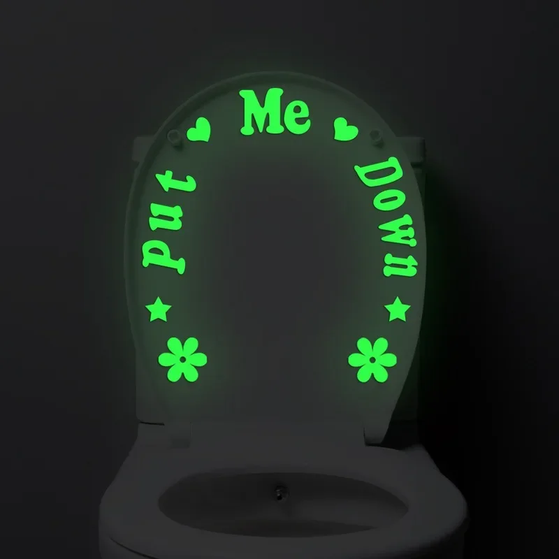 1pcs Letter Luminous Toilet Sticker Glow in The Night Self-Adhesive DIY Wall Stickers Bathroom Decoration Flower Heart Home Decor