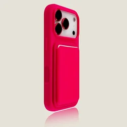 Luxurious Magnetic Silicone Card Holder Phone Case with Magsafe Compatibility - iPhone Air (Fluorescent Pink)