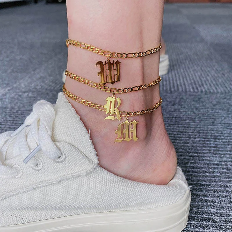 

Bellona 2022 customized stainless steel anklet with diamonds, old English letter anklet, sandy anklet, anklet