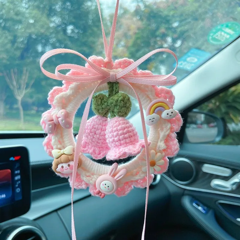 

Home Decoration Car Pendant Wreath Finished Knitted Hook Knitted Qreen Purple Flower Wool Handmade Ornaments