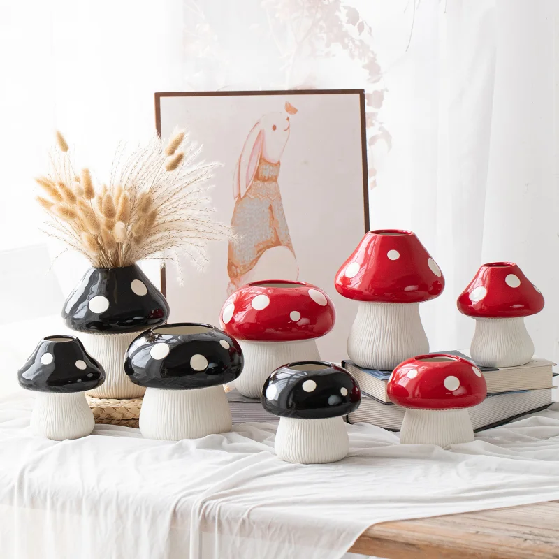 Creative Mushroom Ceramic Vase Decorative Ornaments Living Room Flower Arrangement Vase Creative Hydroponic Dried Flower Vase 4