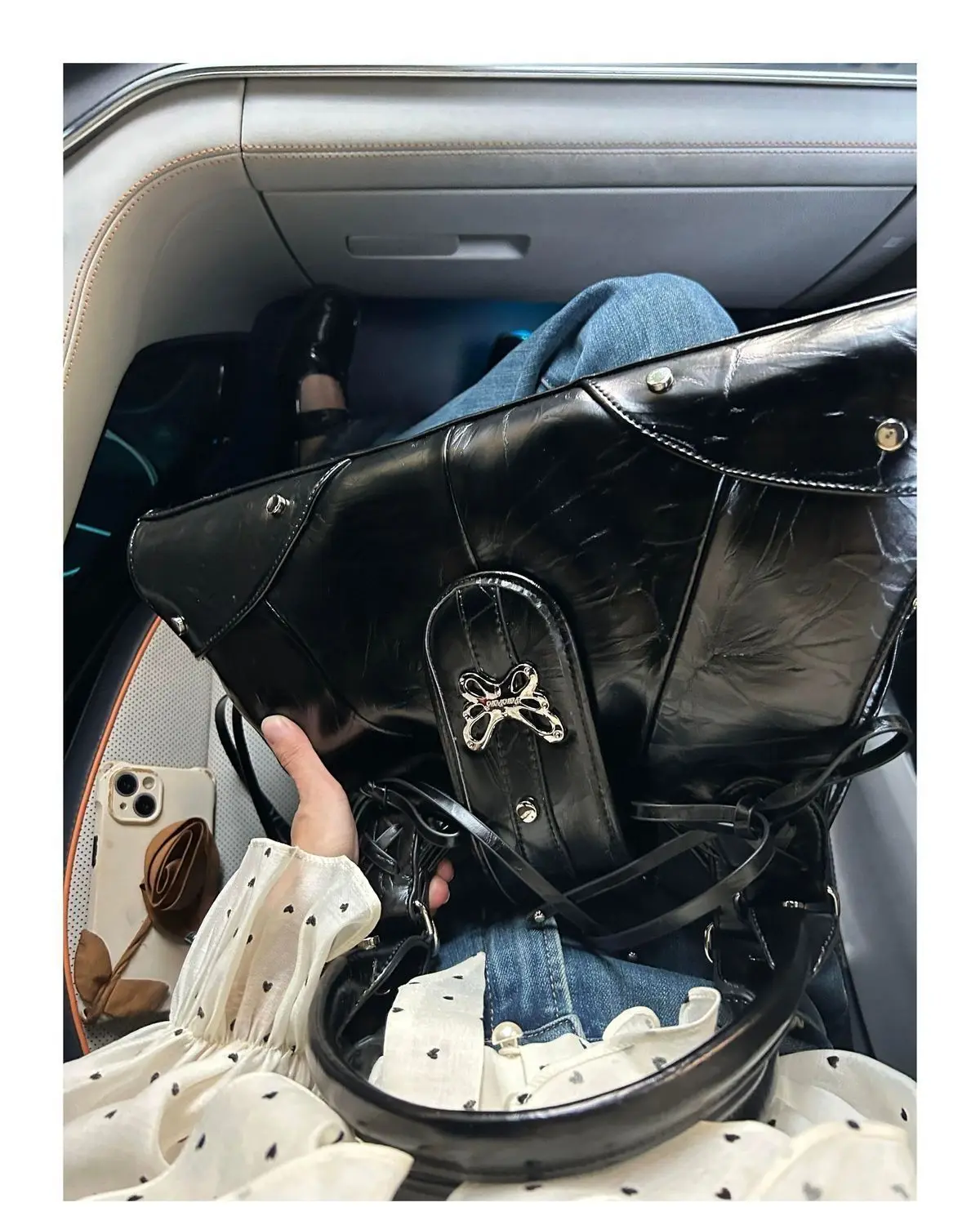 JIAERDI Hot Girl Black Y2k Tote Bag Purse Women Butterfly Leather Large Capacity Shoulder Bag Ladies Fairycore Handbag Aesthetic