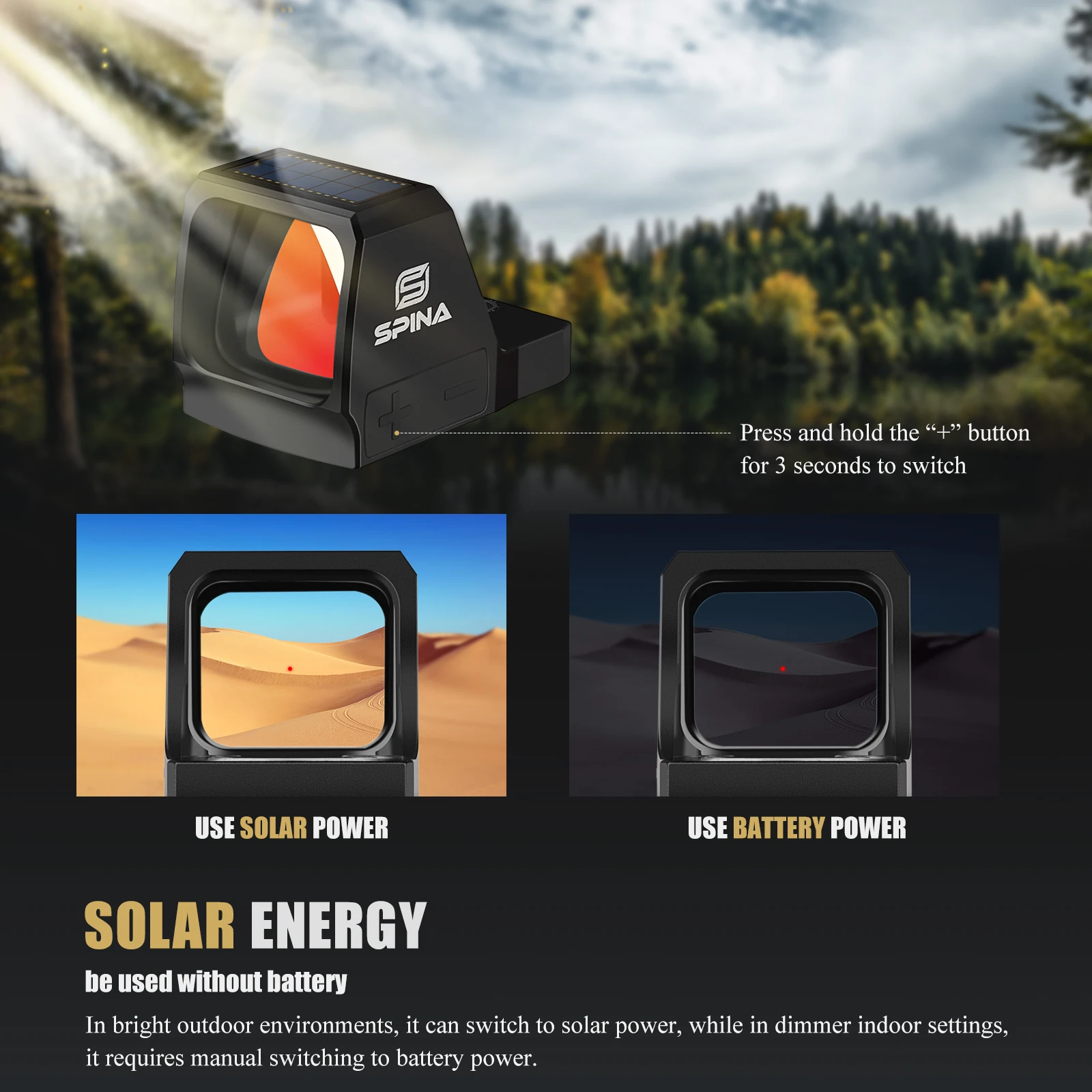 SPINA OPTICS Scorner Solar Energy Ultra Large Field of Wiew S-FR Red Dot Sight HS 407C/507C/508T Glock 17/19 Pistol 9mm/10mm