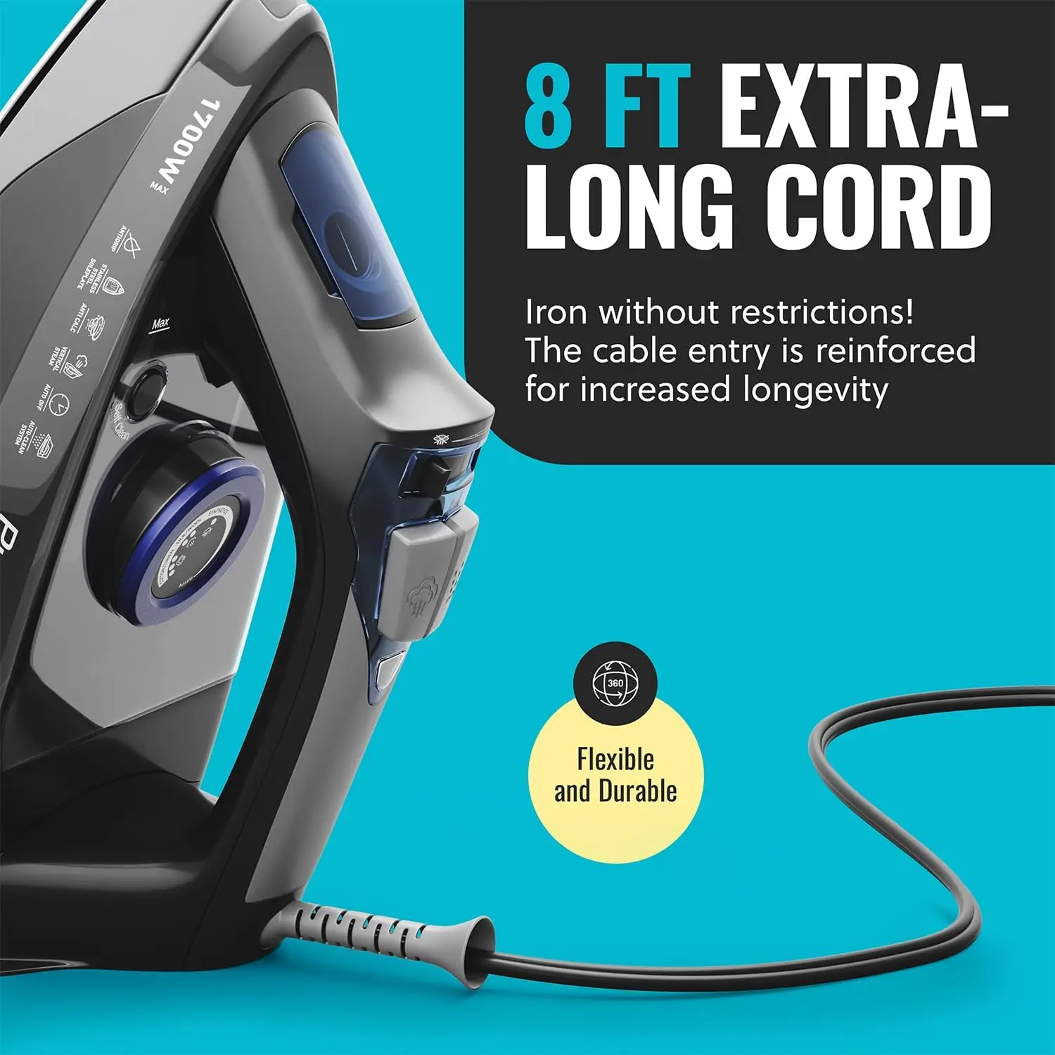 Iron for Clothes 1700W with Self-Cleaning Nonstick Stainless Steel Soleplate, Auto Shutoff, Anti-Drip 6