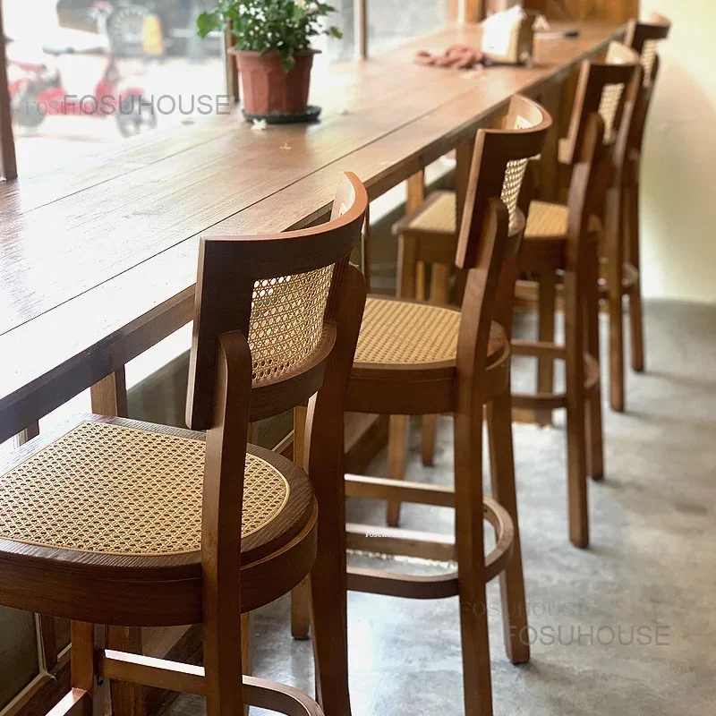 American Solid Wood Bar Chairs Household High Stool Luxury Bar Chair Kitchen Furniture Creative Rattan Back Stools s