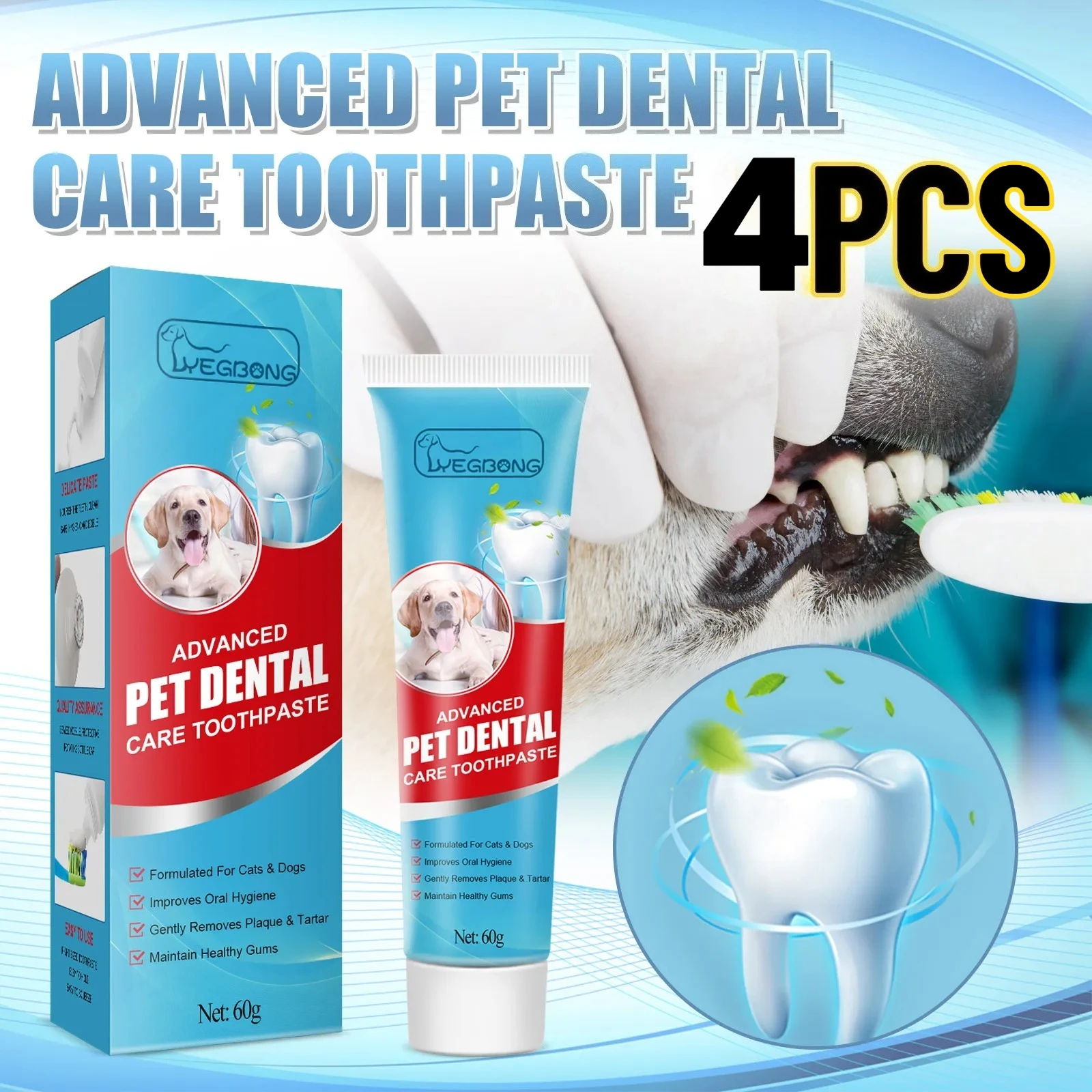 YEGBONG Pet Toothpaste for Dogs & Cats – 4-Pack