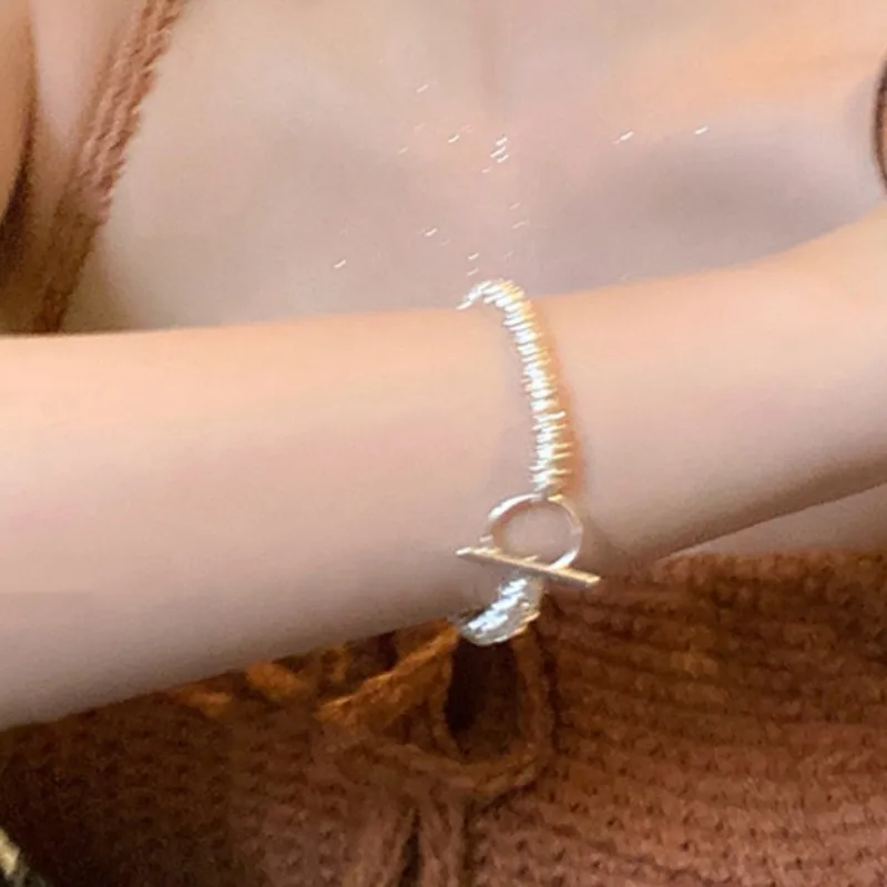 Silver Color Personalized OT Buckle Bracelet for Women Sparkling Waves 2024 New Fashion Chain Jewelry Gift Party pulseras