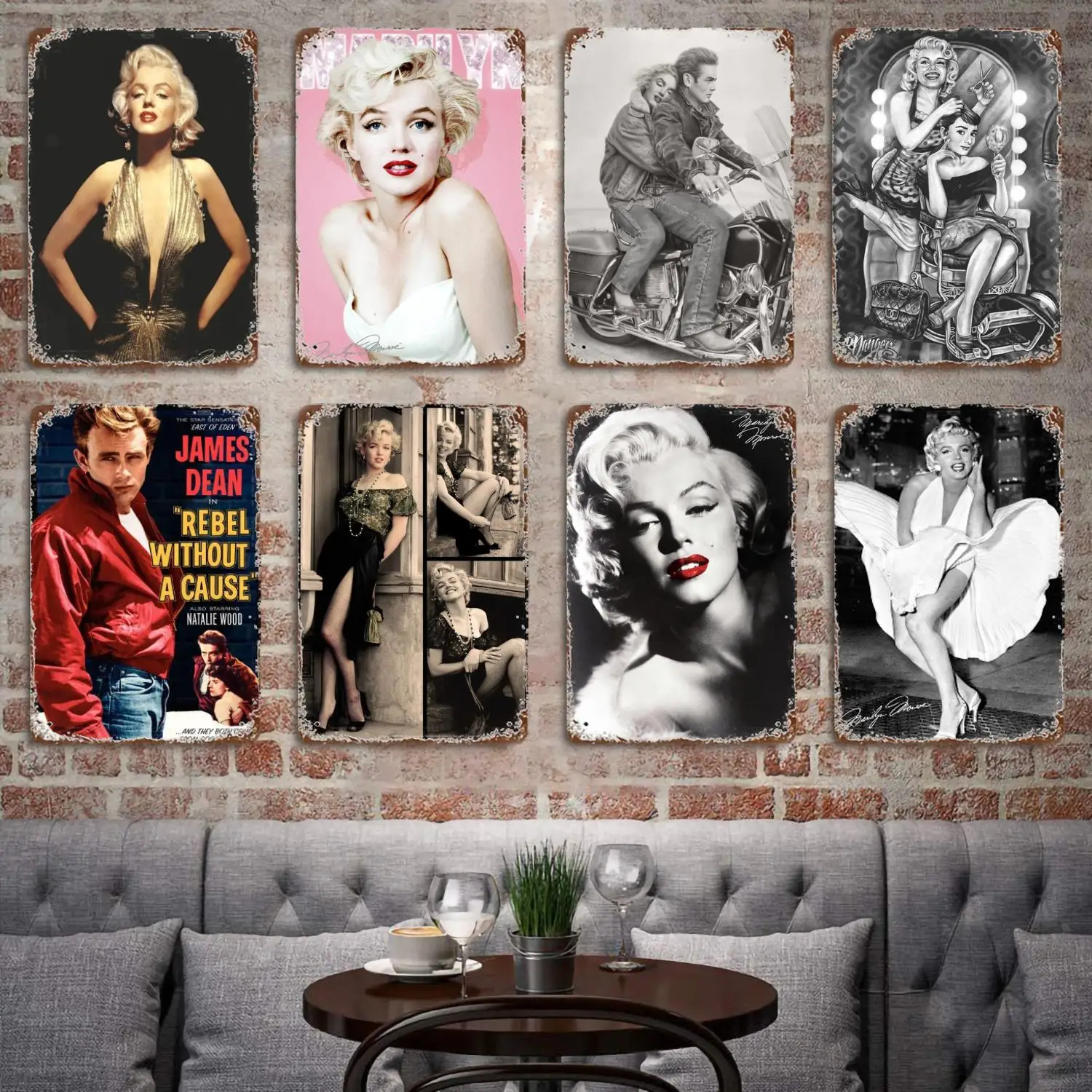 

Marilyn Monroe and James Dean Poster Vintage Tin Sign Metal Sign Decorative Plaque for Pub Bar Man Cave Club Wall Decoration