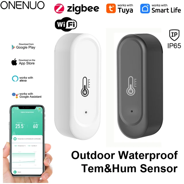 IP65 Waterproof Outdoor Zigbee or WiFi Temperature Humidity Sensor Home Tuya Thermometer Compatible Black or White Color