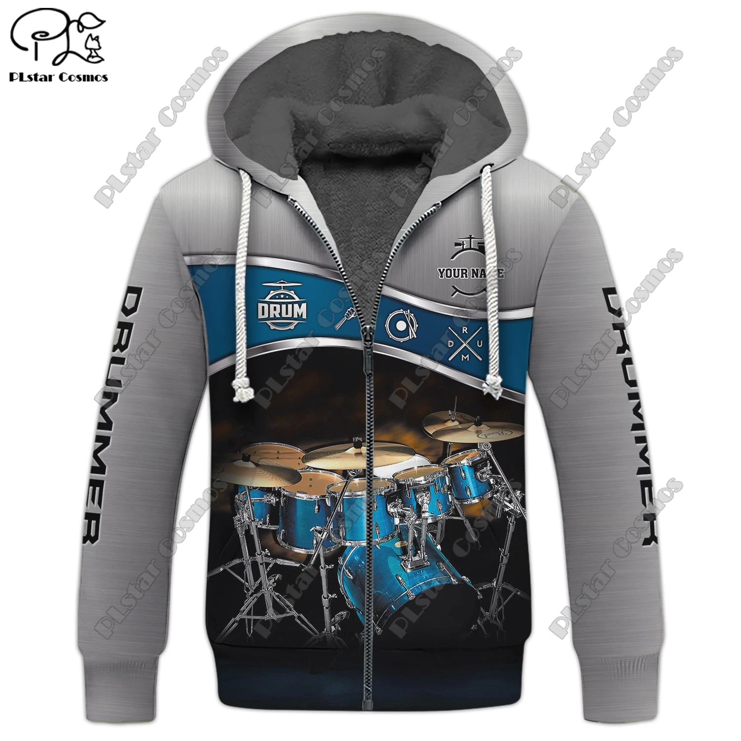 PLstarCosmos 3D printed new DJ instrument pattern warm hooded thickened jacket zipper fleece hoodie winter casual X-1