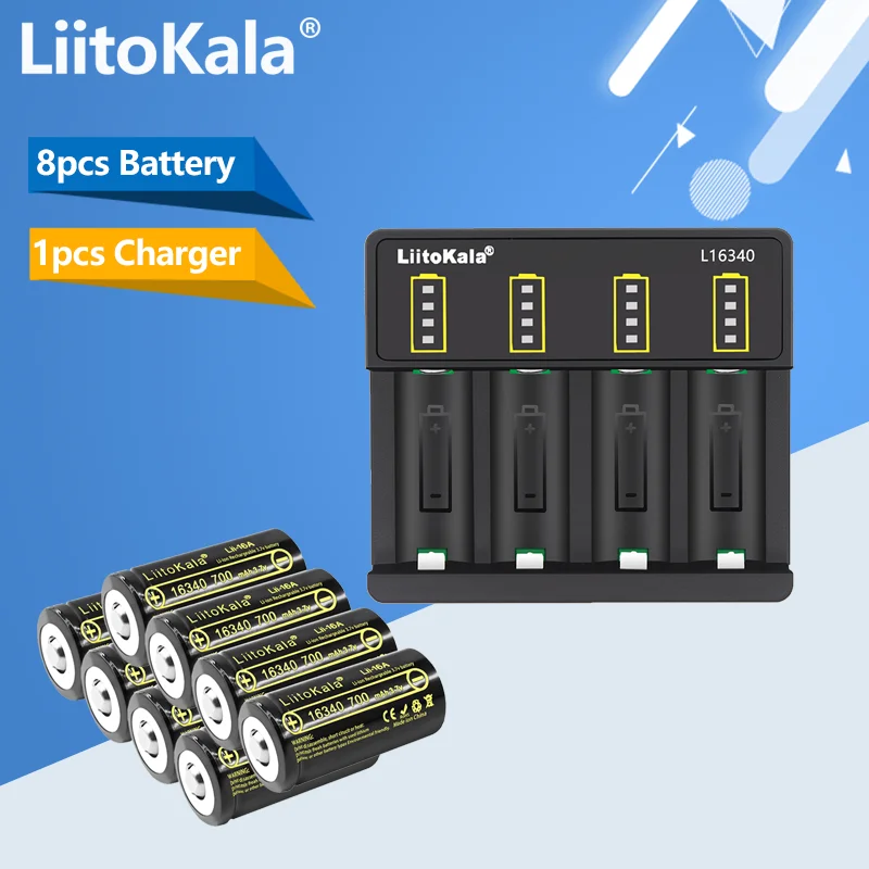 Batteria E Caricabatterie Da 8 Pezzi 700Mah Cr123A 3.7V Batteria Ricaricabile Al Litio 16340 Per Fotocamera Arlo Hd E Reolink Argus Di Liitokala