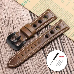 Vintage - Style Breathable Leather Watch Band - Premium Cowhide, Waterproof Wristbelt - 22mm (Brown)