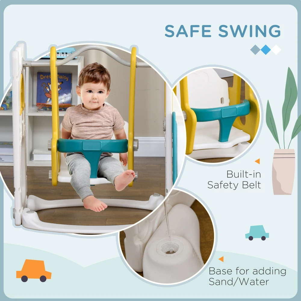 6 in 1 Toddler Slide and Swing Set, Baby Slide for Age 1-3 Years with Basketball Hoop, Climber, Storage Space, Telescope, Indoor 4