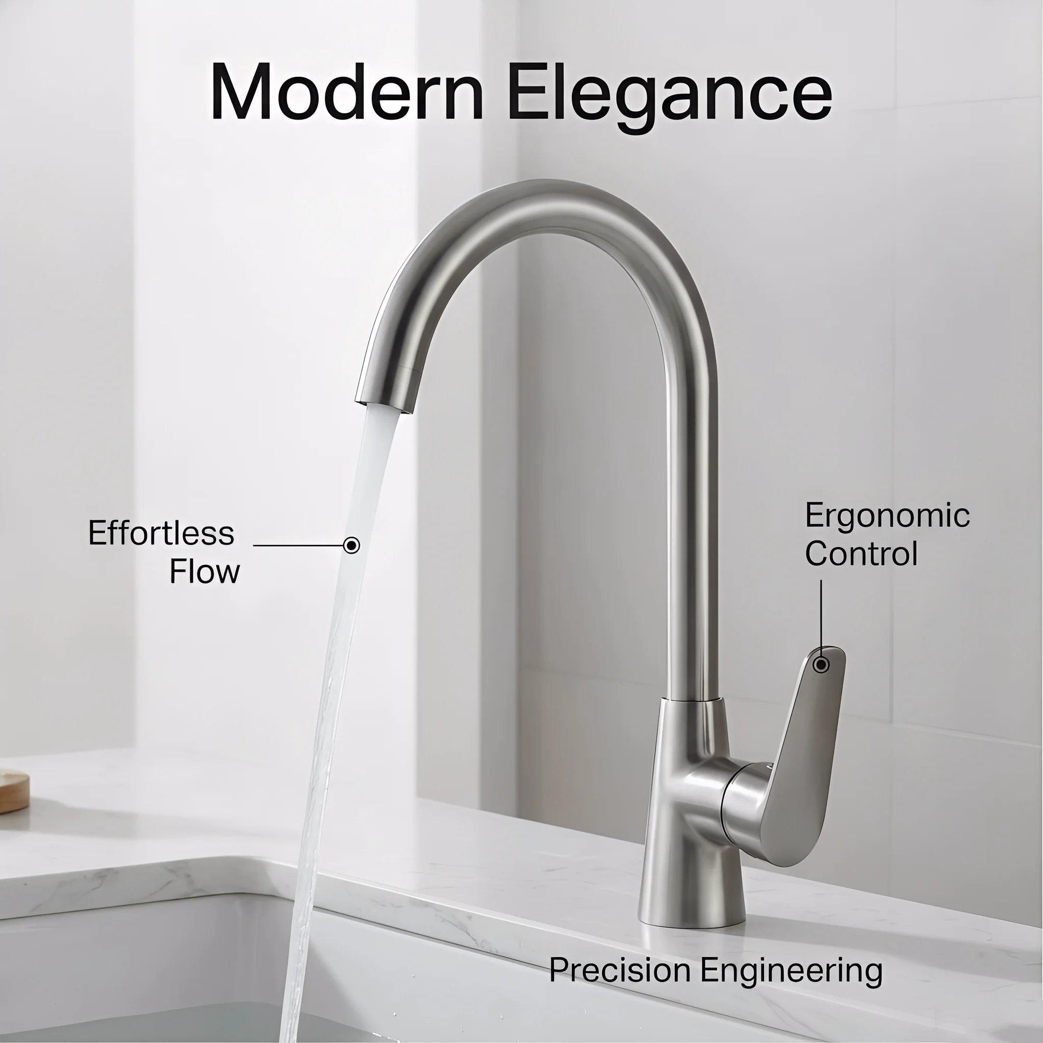 Gebürsteter Messing-Küchenhahn mit hohem Brausebogen, Einhandmischer mit langlebigem Keramikventil für mühelose Wasserregulierung in modernen Küchen – Detail 7