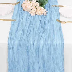 Lilac Purple Boho Rustic Gauze Table Runner for Wedding and Event Decoration (Light Blue)