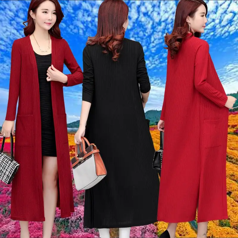 

Женский трикотажный кардиган с карманами, элегантный длинный кардиган с длинным рукавом и круглым вырезом в стиле ретро, трикотажный топ для ранней осени, новинка 2024, t304