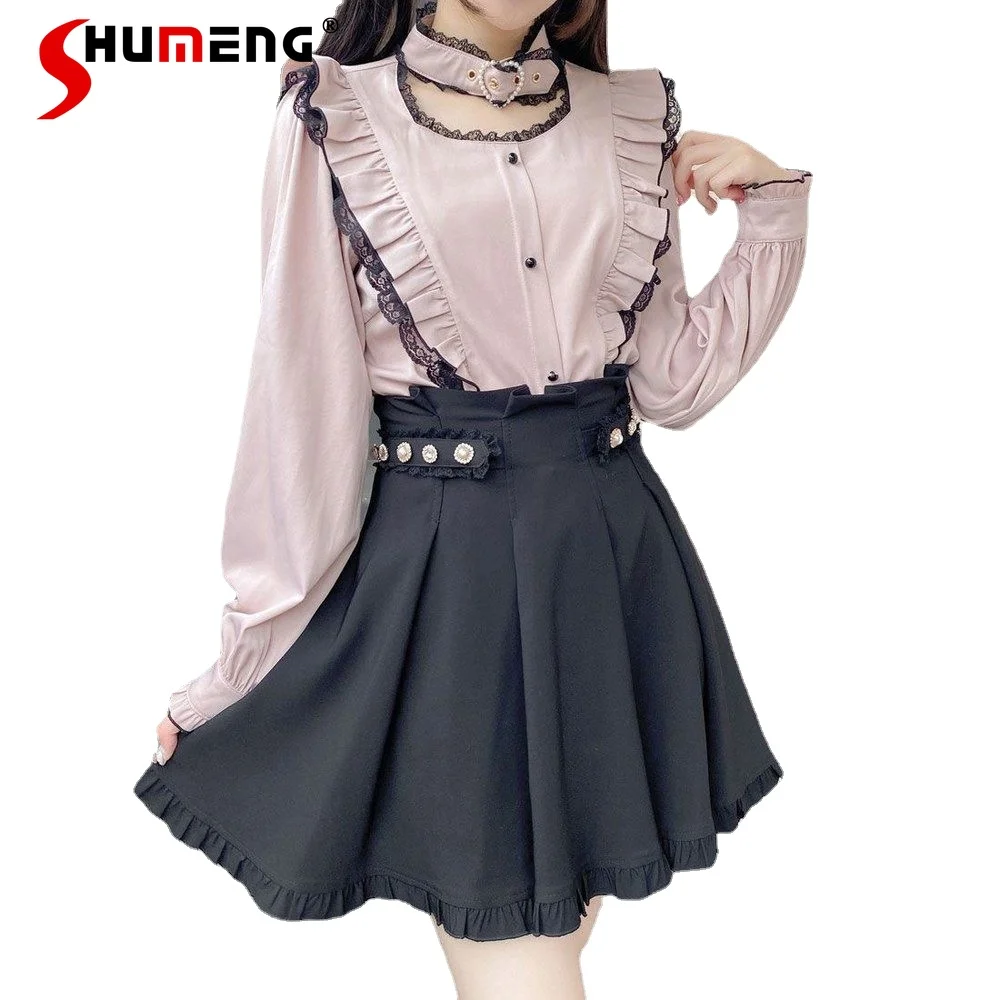 

Rojita Autumn New Japanese Mine Lolita Series Shirt Heart-Shaped Buckle Ruffled Single-breasted Long Sleeved Blouse Top De Mujer