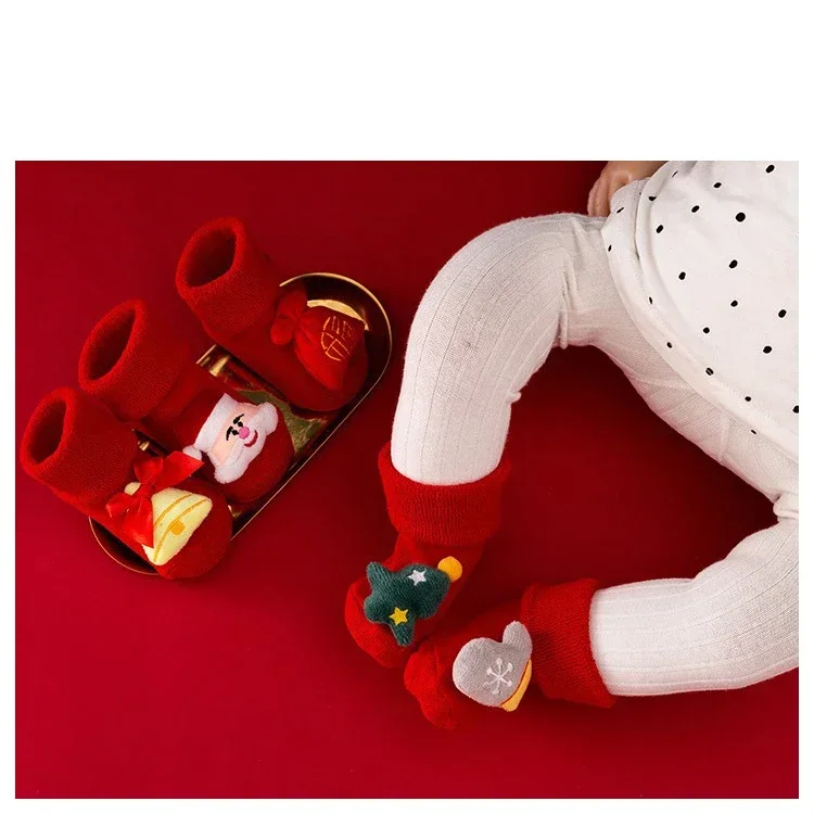 New Kids Christmas Cartoon Socks Girls Boys Non-slip Cotton Toddlers Socks Newborns Infants Short Clothing Accessories