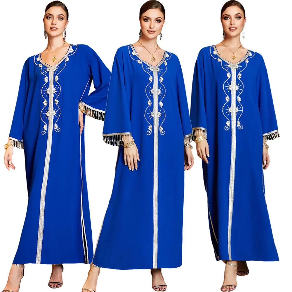 

Muslim Women Abaya for 2023 Beading Tassel Sleeve Long Maxi Dress Dubai Kaftan Islam Eid Party Gowns Femme Morocco Jalabiya Robe