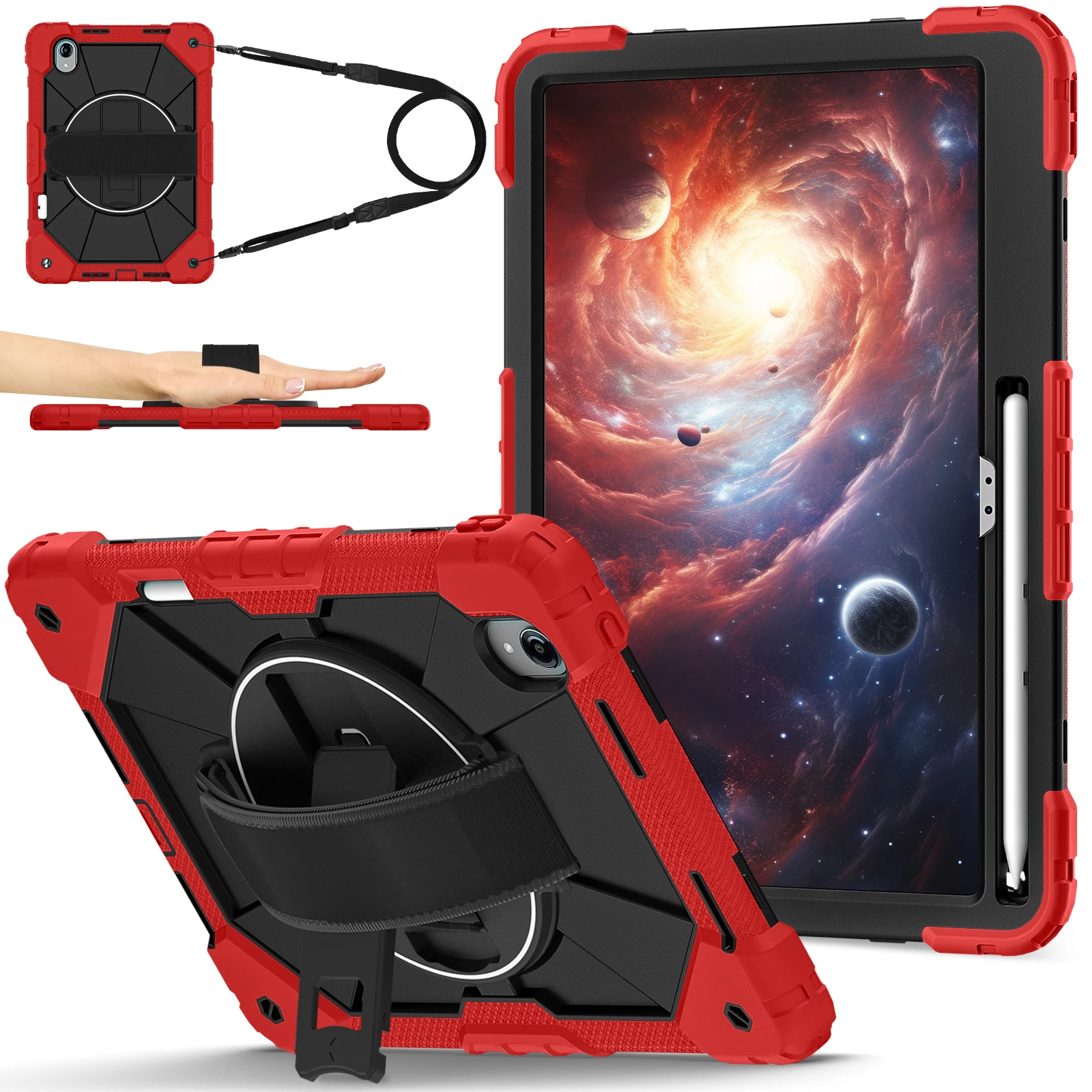 Shockproof 13 Tablet Case with 360° Rotation Stand and Shoulder Strap