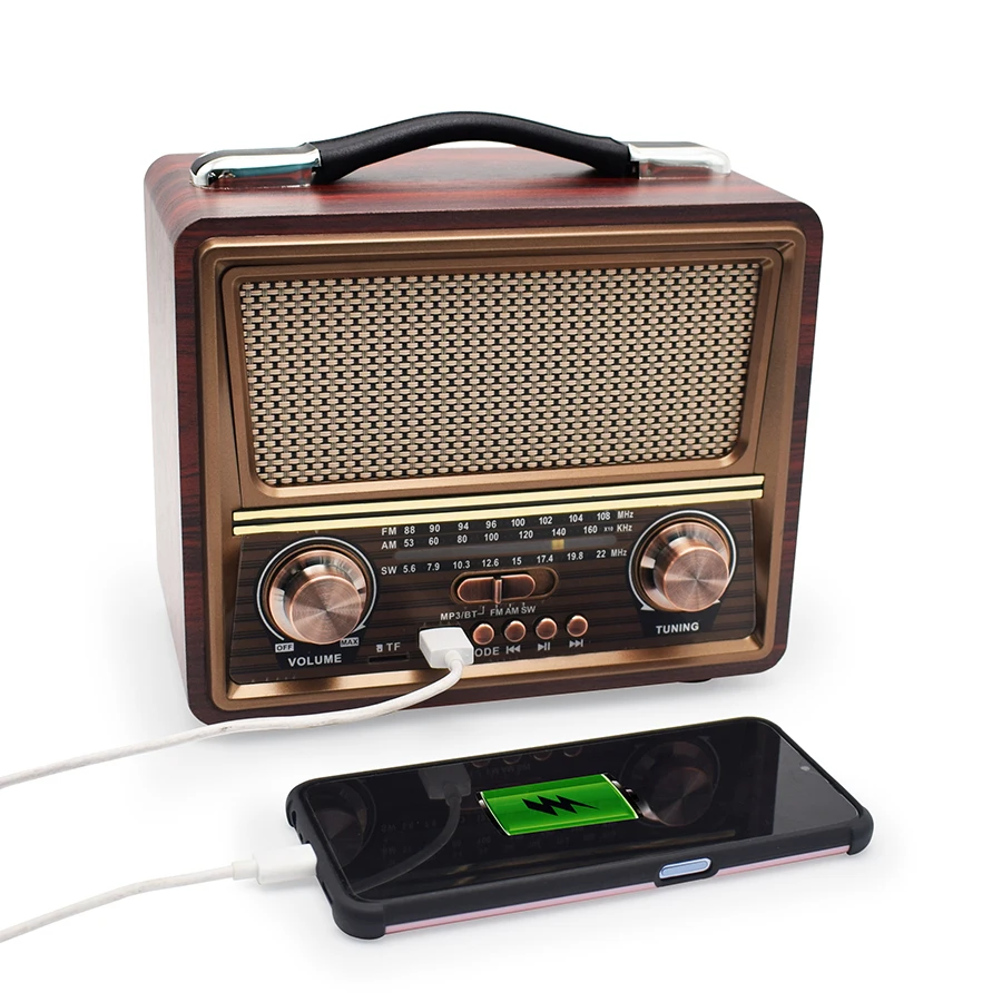 Radio AM FM SW portable radio old classic speaker TF card USB Wireless  Bluetooth speaker radio player retro radio R-2055bt