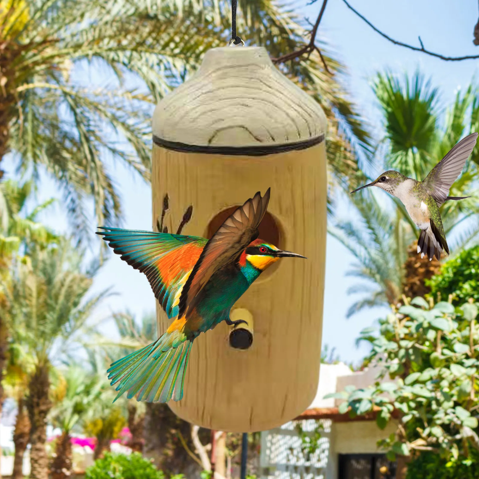 Volière,Maisons de colibris en bois avec cercle en métal, nouvelles