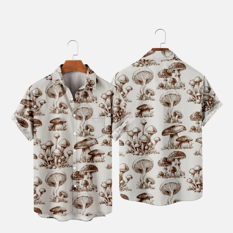 

Men's Fashion Hawaiian T-Shirts Mushroom 3D Print Cozy Casual One Button Shirts Short Sleeve Beach Oversized Clothes 2