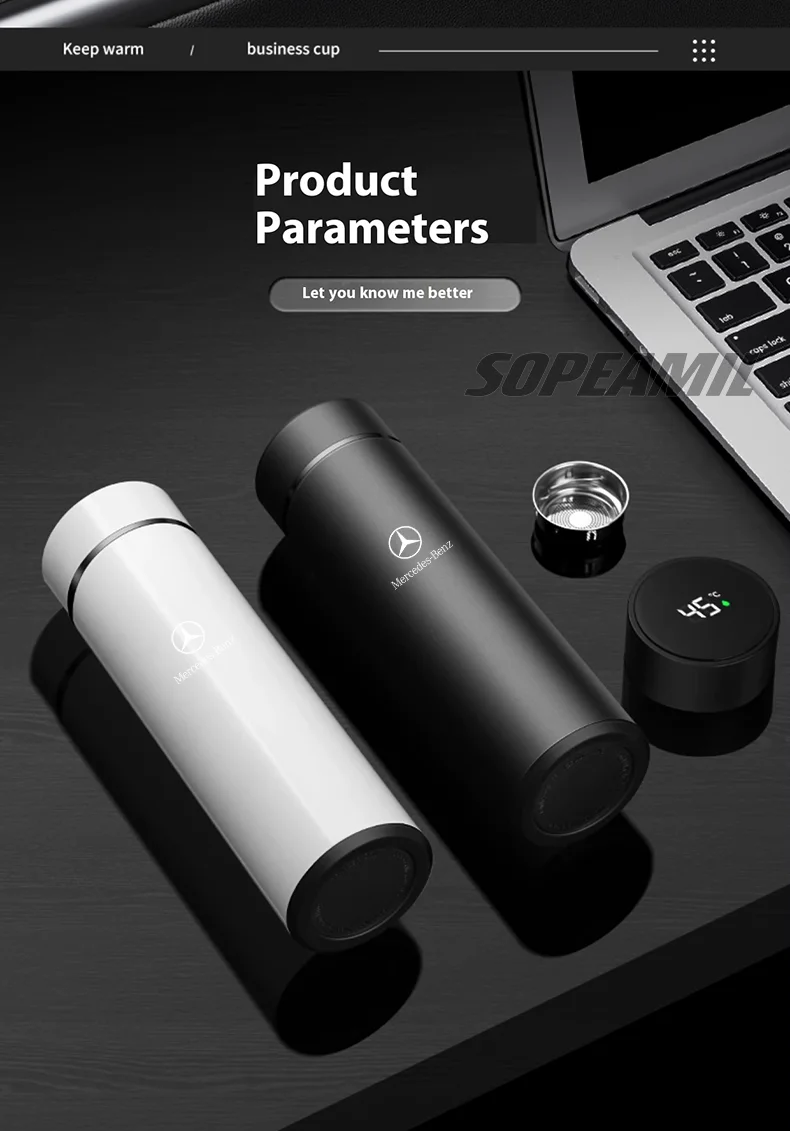 Car Vacuum Cup Thermos Mug Temperature Display Coffee Cup Mercedes-Benz A C E S Class A35 A45 C43 CLA CLS GLA GLC GLK ML SL Vito