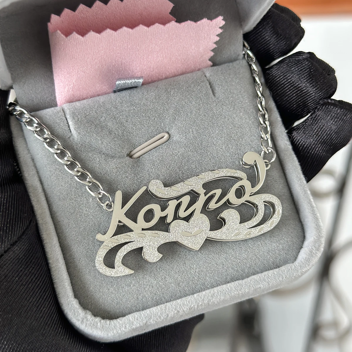 Customized Stainless Steel 3D Necklace Personalization Double Layer Nameplate Necklace Frosted Name Pendant Necklace For Women's