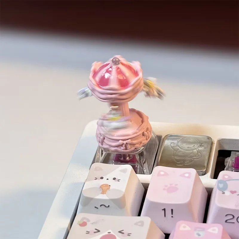 Creative Pink Carousel Custom Keycaps - Cute and Delicate Keyboard Decorations