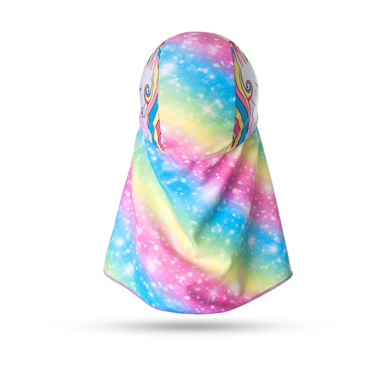 Children Sun Hat Kids Beach Cap Neck Cover Summer Boy Girl Outdoor Unicorn Rainbow Sunscreen UV Protection Swim Flap Hats UPF50 5