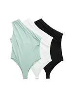 Women's Ruched Asymmetric Bodysuits, One Shoulder, Wide Straps, Snap-Button, Female Playsuits, Sexy Fashion