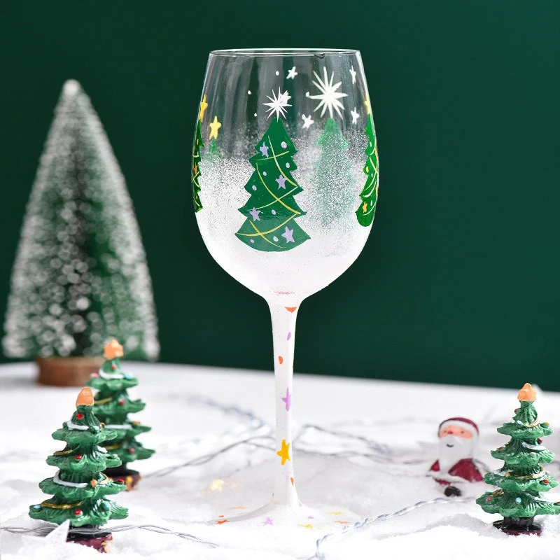 Hand-Painted Christmas Tree Snowman Glass Cup Christmas Theme Home Cup Glass Cup