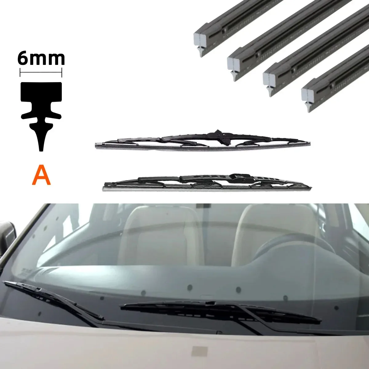 Universal Car Windshield Wiper Blade Refills - All-Season Soft Rubber Strips