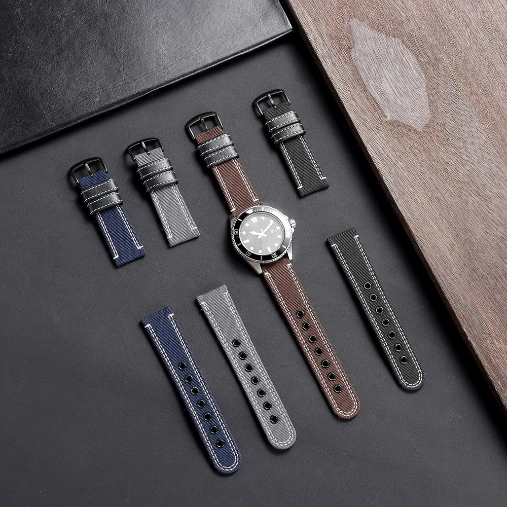 Enhanced Nylon-Coated Canvas and Leather Watch Band