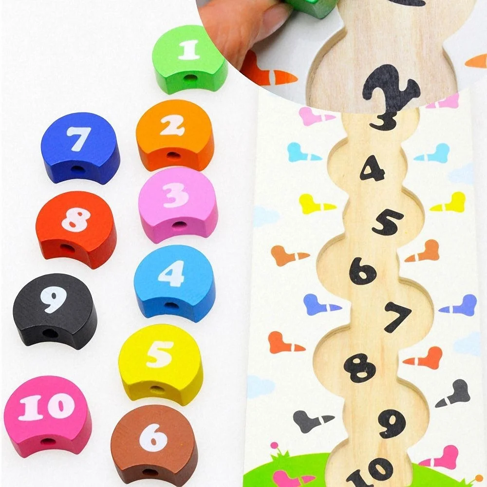 Montessori Wooden Math Toy Threading Caterpillar Develop Intelligence Learn Counting Mathematics Teaching Aids Kids Wooden Toy 6