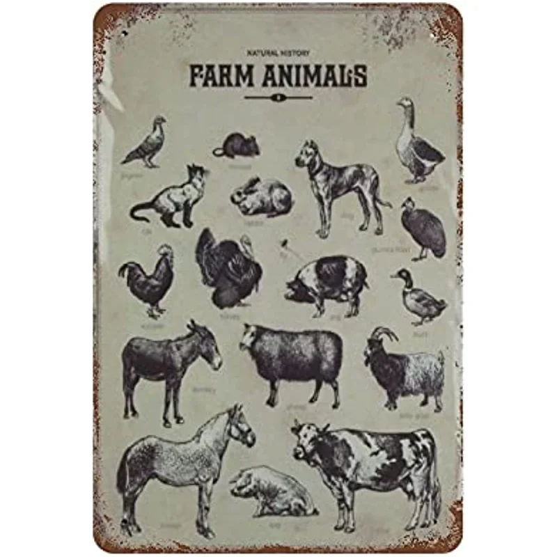 

Natural History Farm Animals Metal Iron Painting Retro Poster Tin Sign Vintage Wall Decor Poster Metal Plaque Sheet Aluminum