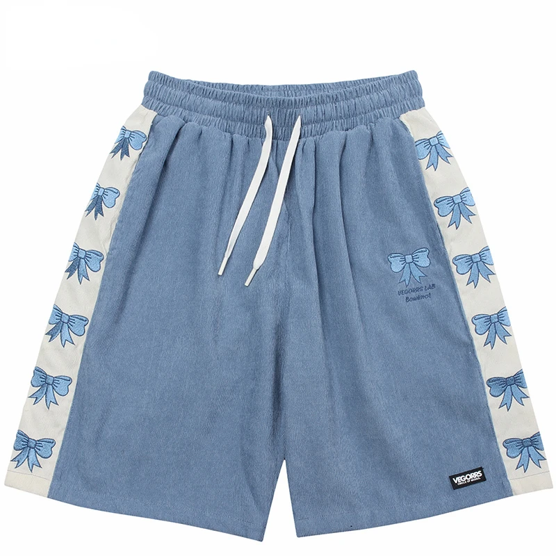 

Streetwear 2023 Men Corduroy Shorts Hip Hop Embroidery Bowknot Baggy Shorts Harajuku Cotton Jogger Shorts Summer Track Short