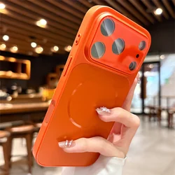 Enhanced Frosted Magnetic Phone Case with Tempered Glass Camera Protector - iPhone 17 Pro (Orange)