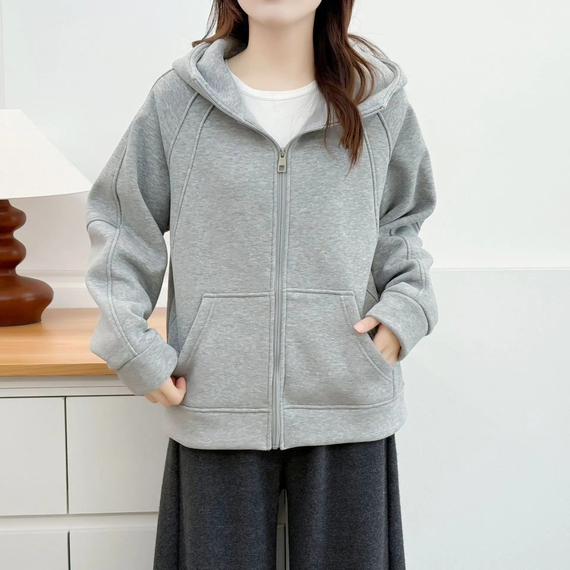 XXXXL Fashion Plus Size Women's Hoodies Coat Winter New Style Fleece Warm Hooded Zipper Sweatshirt Jacket 8812