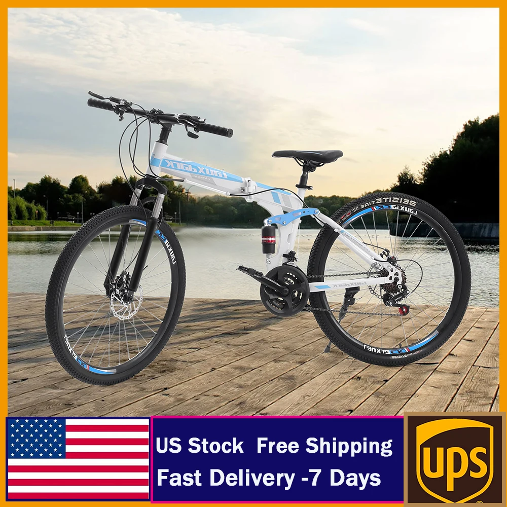 Mountain Bike Folding 26 inch 21 Speed Bicycle Adult Bikes Daul Disc Brakes New