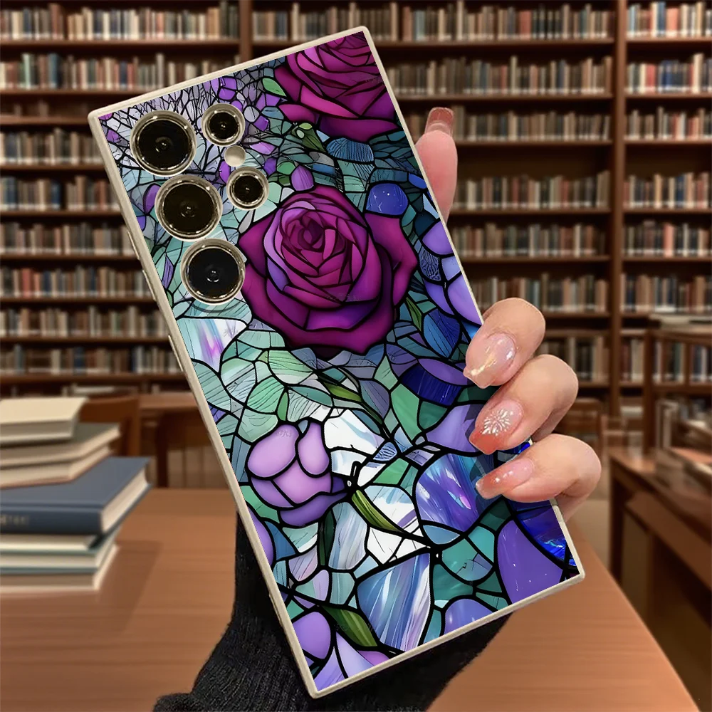Elegant Stained Glass Purple Rose Soft TPU Slim Fit Shockproof Case