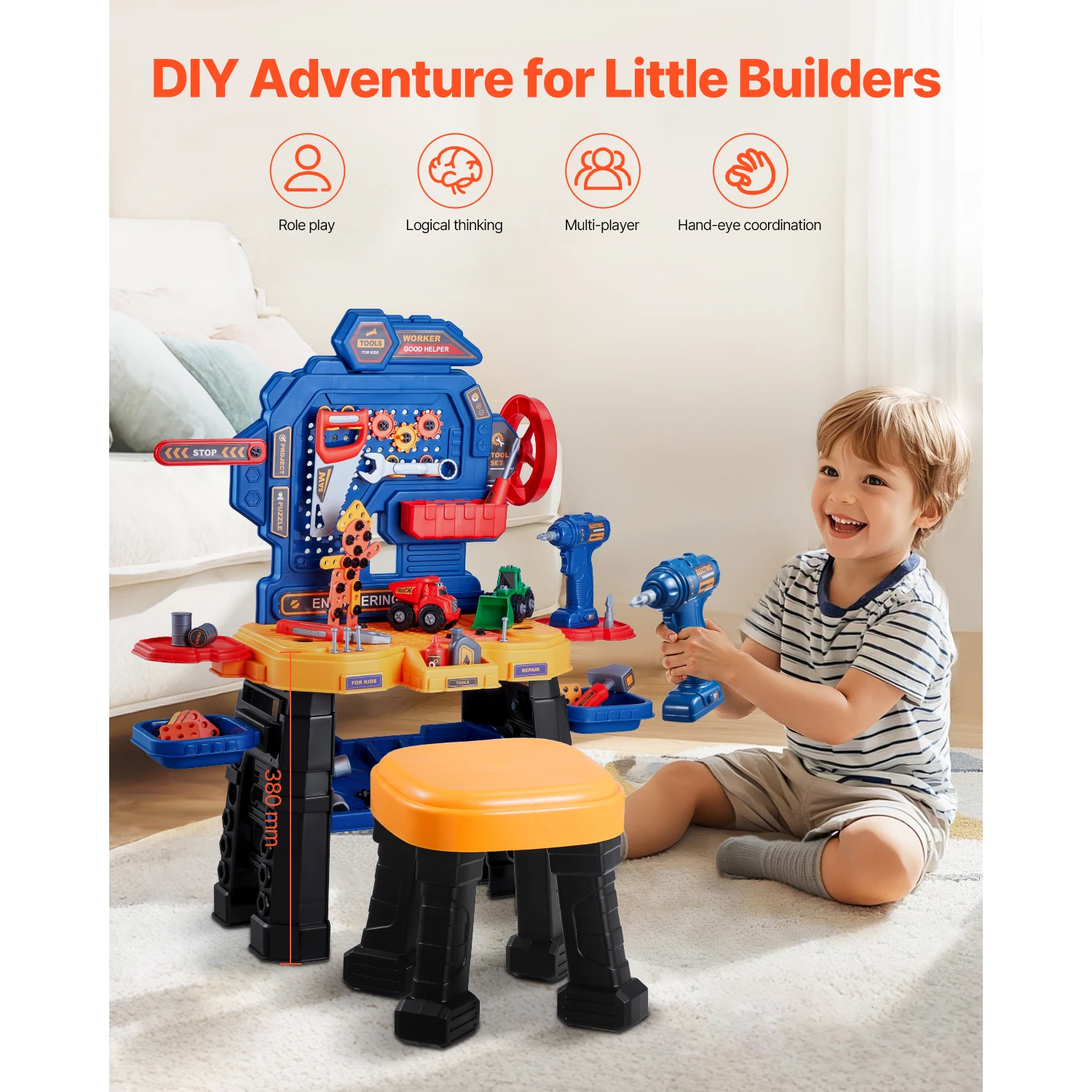 Kids Tool Bench Set with Toy Tools and Puzzle Blocks