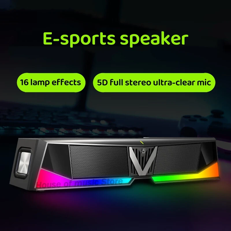 

Good Sound Speaker V5 RGB Computer Sound Bar HiFi Stereo Blue Tooth 5.3 Aux-in Connection USB Powered PC Speakers For Desktop
