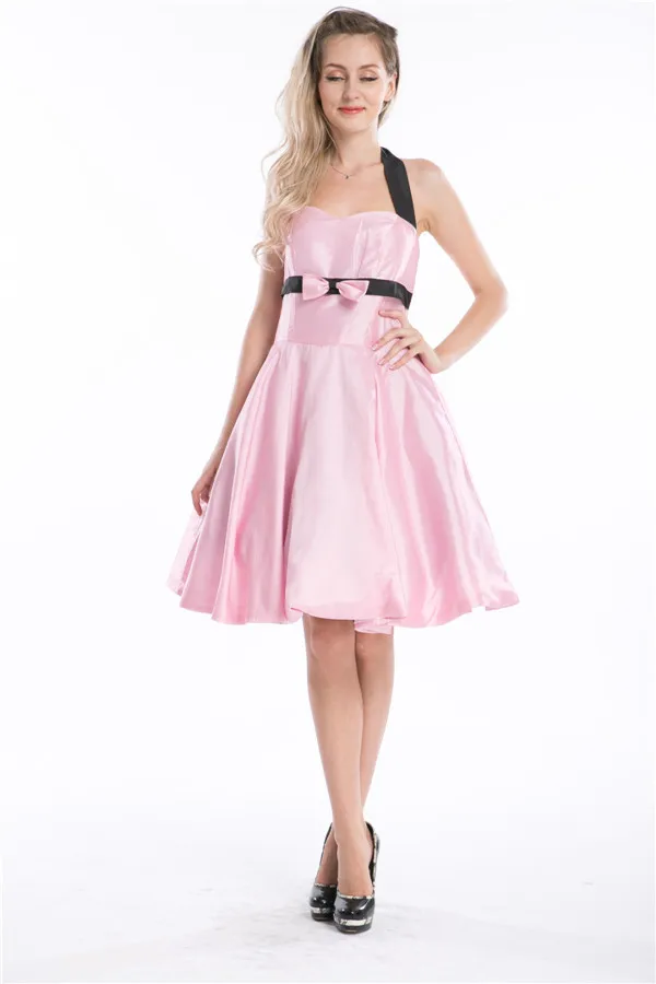 Retro Dress Halter Party Dress Bow Hepburn Vintage Pin Up Rockabilly Dresses Robe Elegant Midi Dress