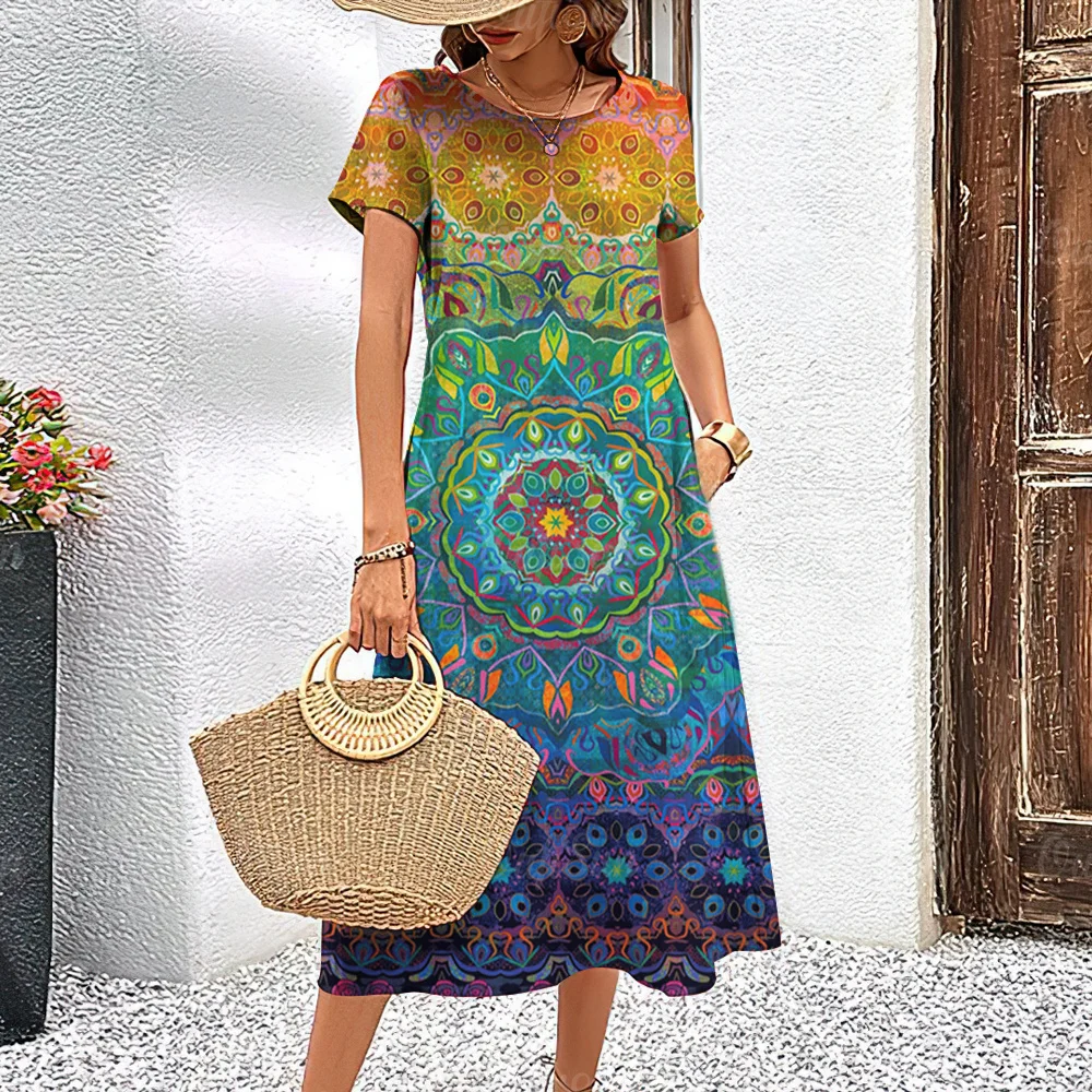 S11e8457397a54696a092ffce96acd353E Summer Women's Dresses Ethnic Fashion Short Dresses Short Sleeve Holiday Elegant Pretty Ladies Dresses Casual 3d Printed Clothing Mallzona