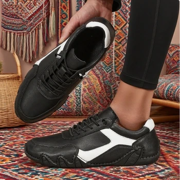 المرأة حجم كبير الأحذية العارية اليدوية الجلود لينة وحيد مريح متعدد الاستخدامات للأعمال المشي أحذية التنقل الرجال متعطل 4